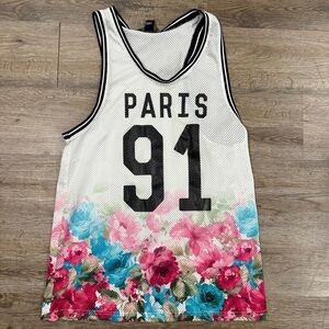 H&M White Floral Mesh Jersey